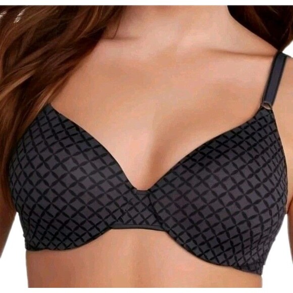Warners This Is Not A Bra Underwire T-Shirt Bra 38C NWT 01593 Gunmetal Geo Print - Picture 1 of 8